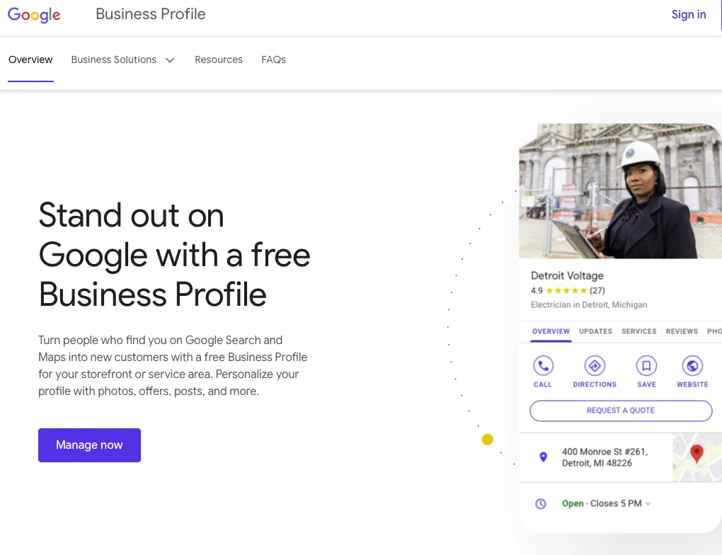Google Business Profile Login page
